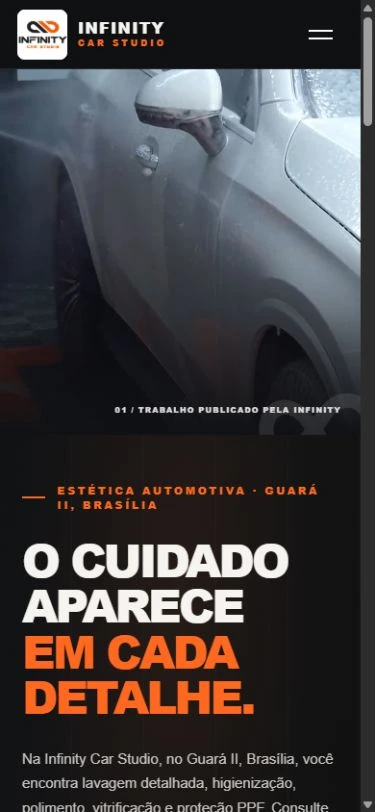 Site de Infinity Car Studio no celular